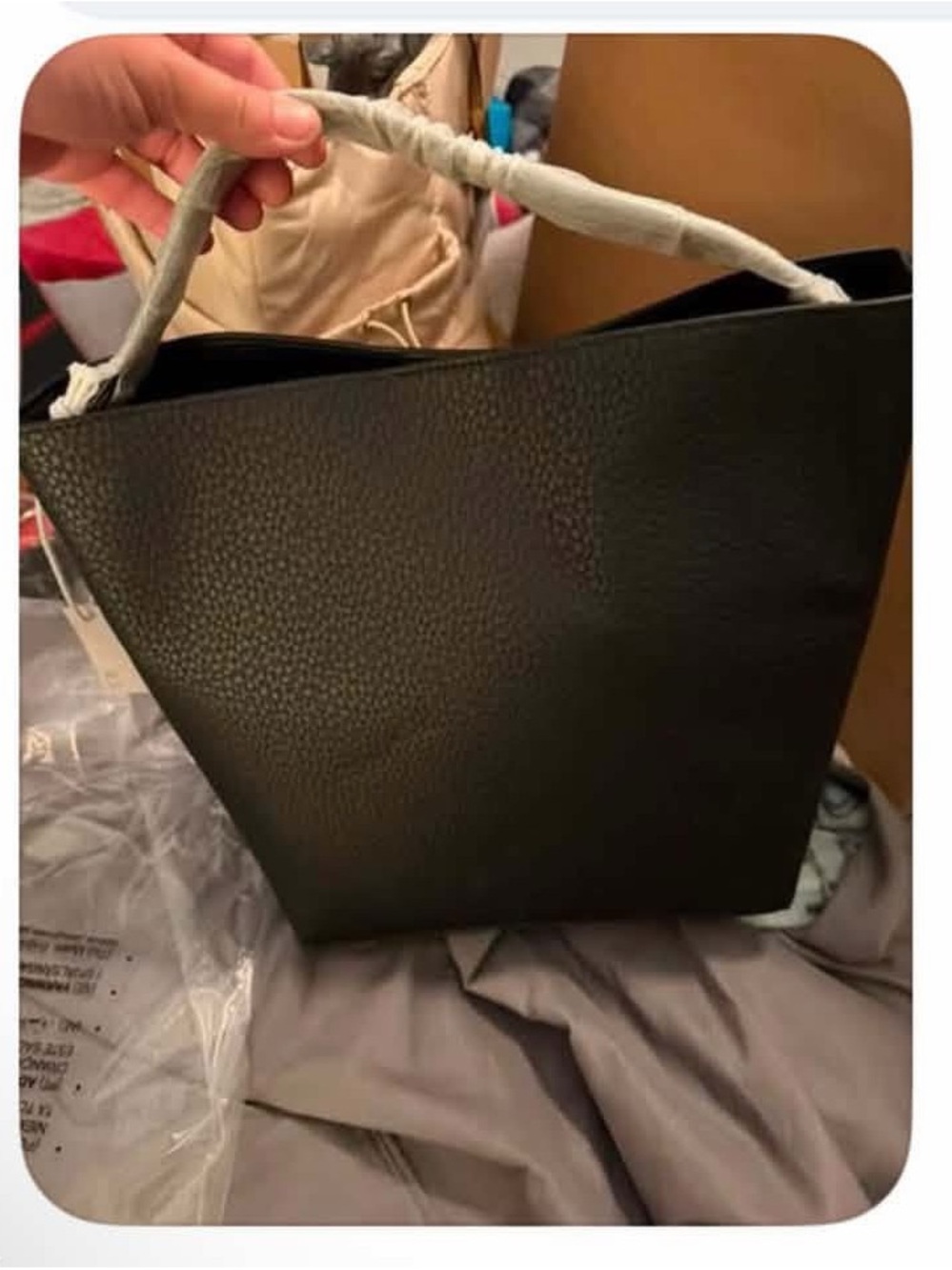 Classic Black Pebbled Tote Bag with Wrapped Handle